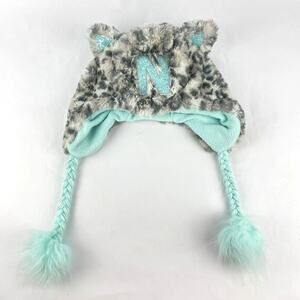 Justice Animal Print Faux Fur Hat Letter N